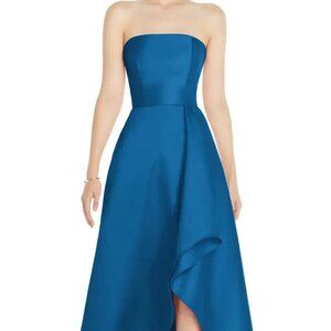 Alfred Sung Classic Blue Strapless Satin Gown
